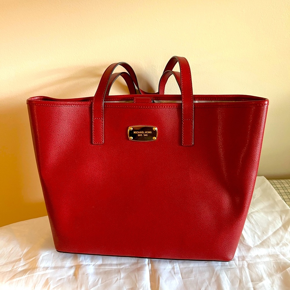 Michael Kors leather tote bag deep red.